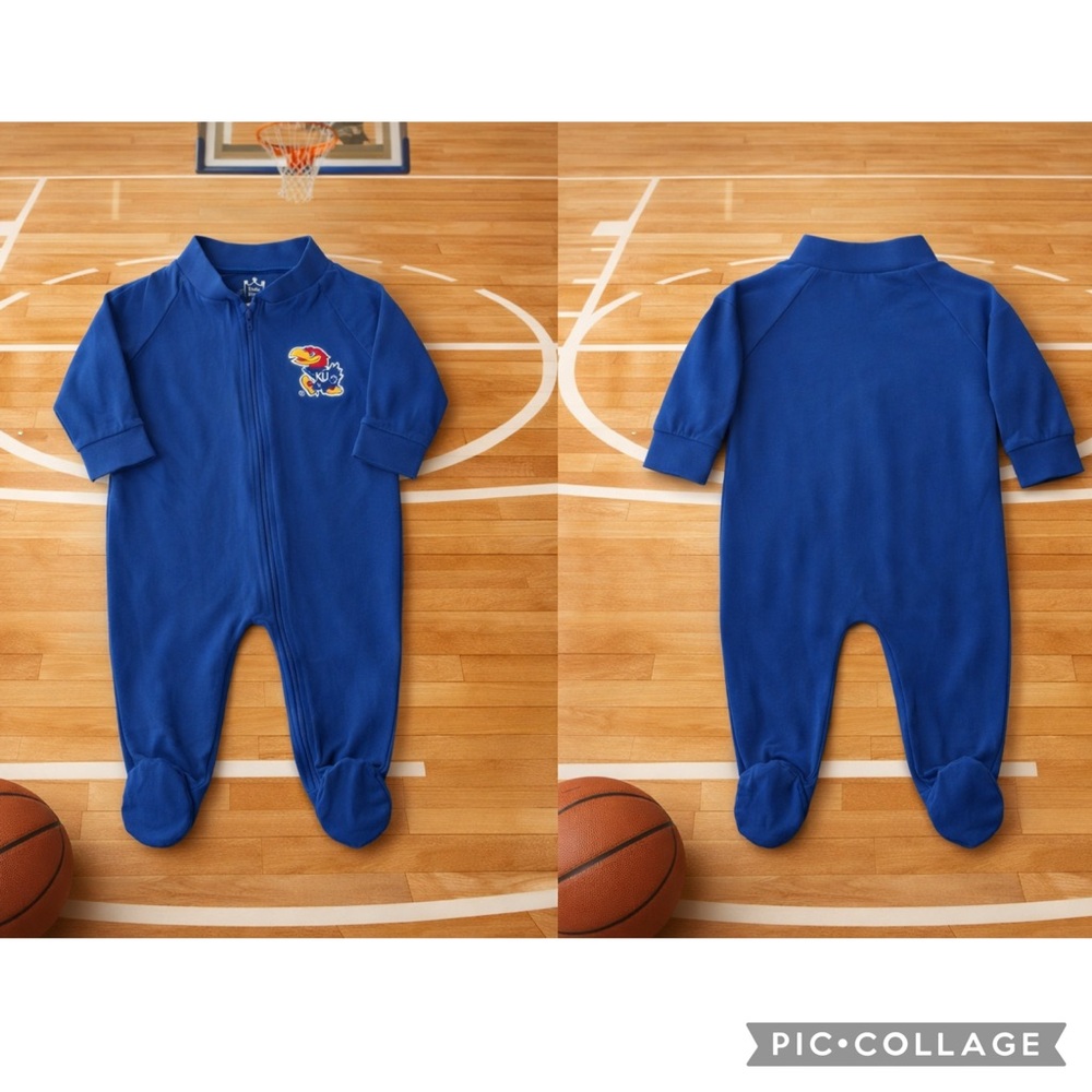 LITTLE KING KU KANSAS UNIVERSITY JAYHAWKS BABY SLEEPER 6 - 9 MONTHS ZIP FOOTED
